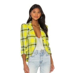 Smythe One Button Plaid Pouf Sleeve Blazer